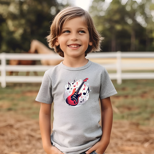 Kids T-Shirt- Guitar with Music Notes
